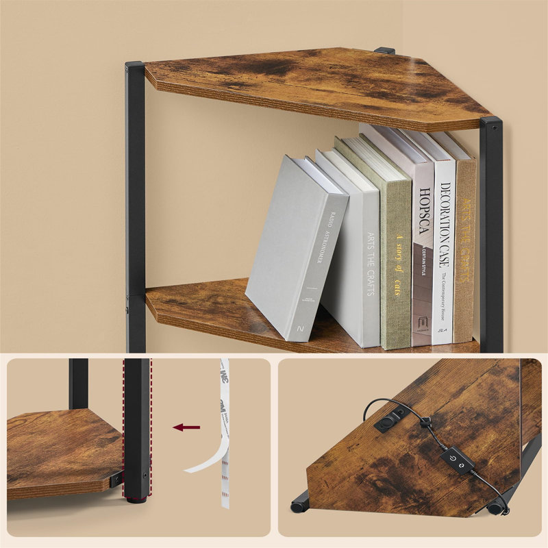 5-Tier Corner Shelf, Bookcase With Adjustable LED Light, Storage Rack With Steel Frame