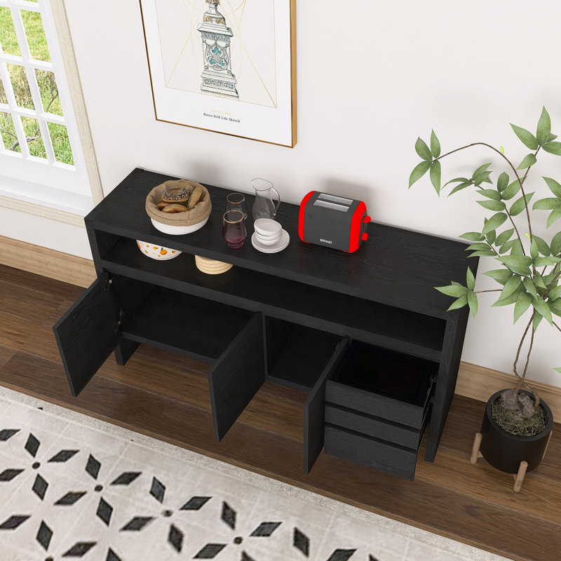60" 3-Door Sideboard With 3 Drawers, Black