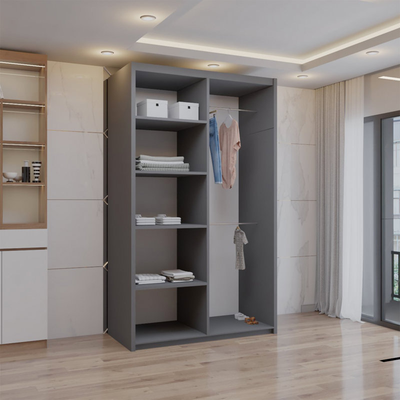 Ashawni 2 Door Laminate Wardrobe, Grey, 217cm H x 100cm W x 62cm D