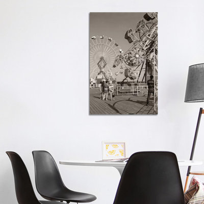 1960s Group of Teens Looking at Amusement Rides on Pier 1 Piece Wrapped Canvas Wall Art