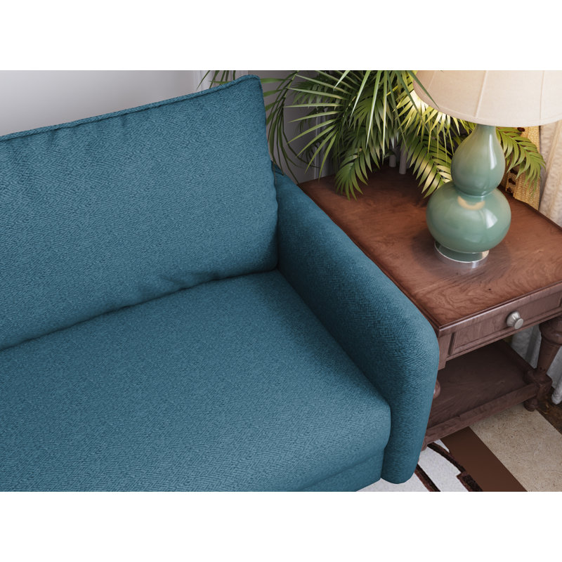 69.5' Round Arm Contemporary Style Sofa, Teal Blue