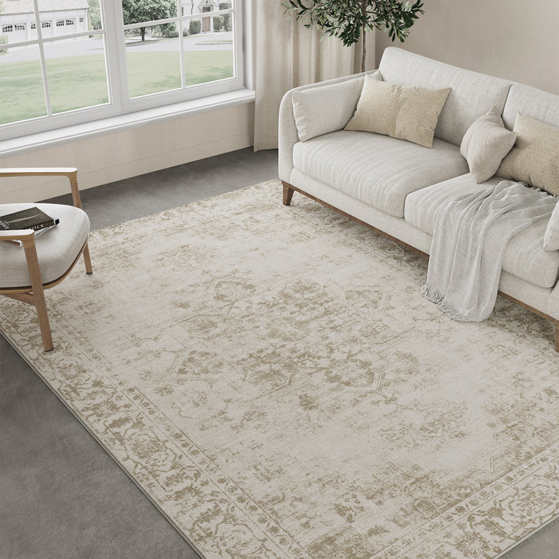 Tapis oriental lavable à la machine avec envers antidérapant Elaine, Rectangle 5 pi x 7 pi