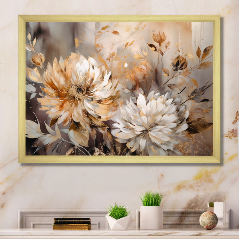 «Rozyn Chrysanthemum Artistry», reproduction d'art, H 12 po x l 20 po x P 1 po, Cadre doré simple