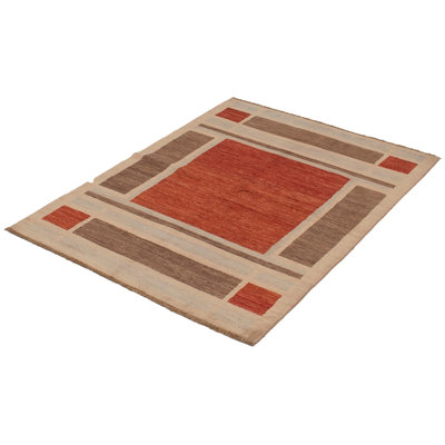 Tapis de zone en laine ivoire/cuivre 4 pi 9 po x 6 pi 9 po main one-of-kind noué la Brittain