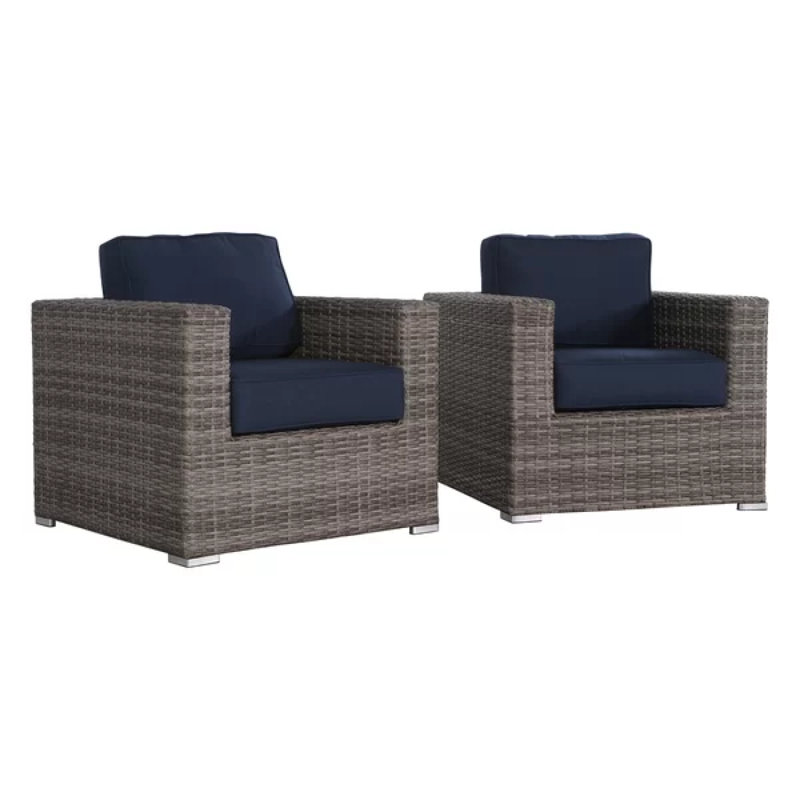 Fauteuil club en osier Sunbrella gris