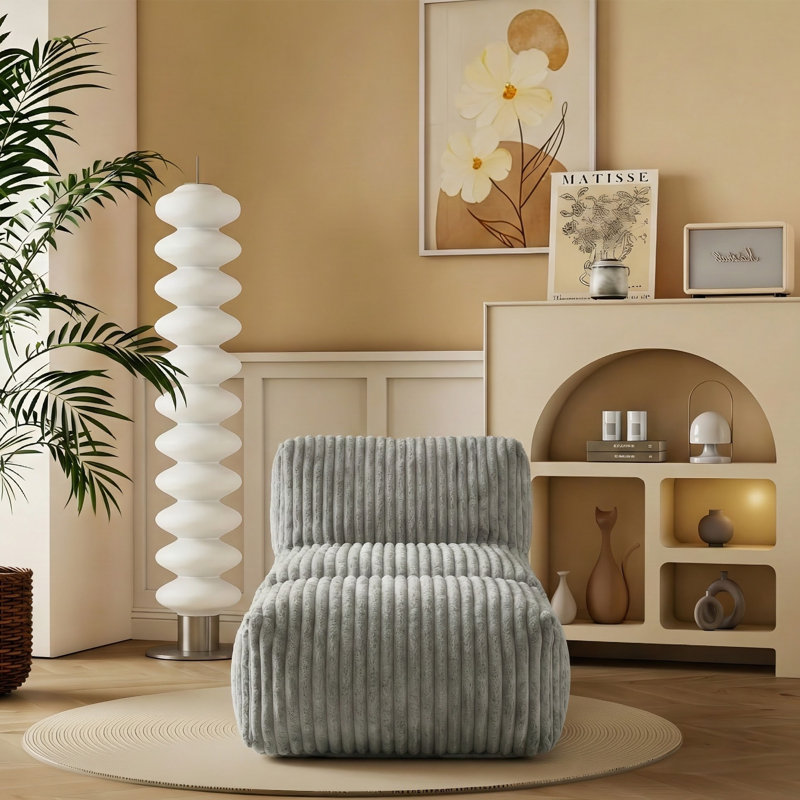 Armless Bean Bag Chair Boneless Lounger Sofa With Deep Seat No Assembly Required, Light Gray Corduroy