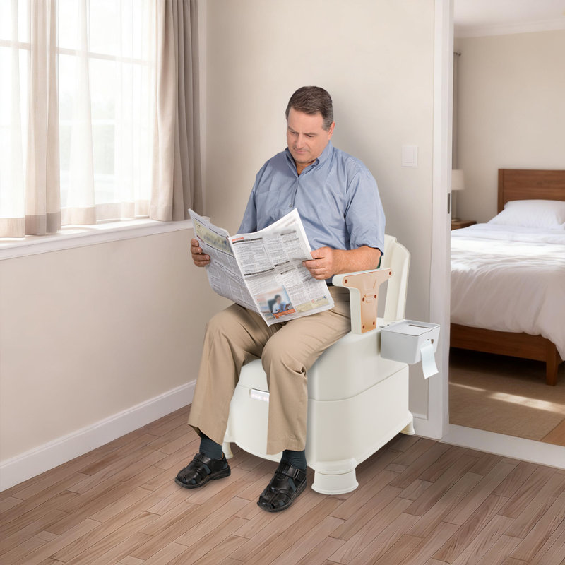 Bedside Commode Chair For Seniors With Armrests & Backrest