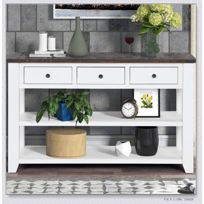 American Vintage Console Table – 3 Drawers & Bottom Shelf – Distressed Wood, Solid Pine, Retro Style