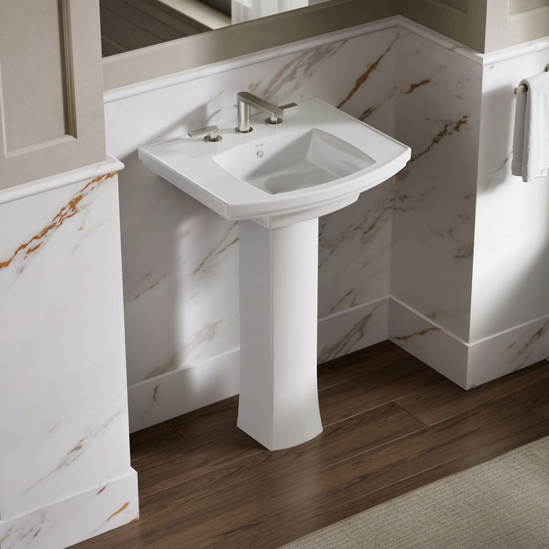 Kelston Pedestal Bathroom Sink, 8" Centers, White