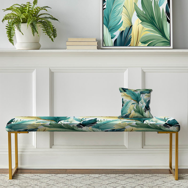 Palm Mirage Tropical Pattern I - Tropical Upholstered Gold Bench