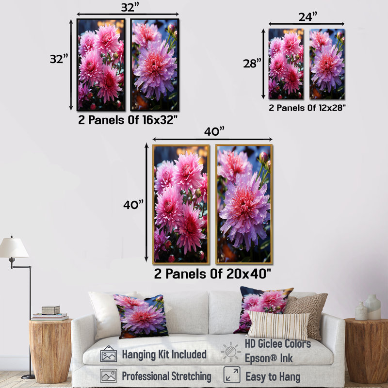 Ensemble de salon rose Mums Elegance In Forest I - Mums, H 28 po x l 25 po, Toile tendue