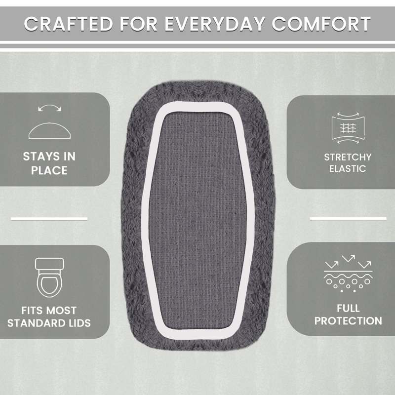 Tapis pour salle de bain Dobrinka, Gris foncé, 10 po x 22 po (couvercle de réservoir)