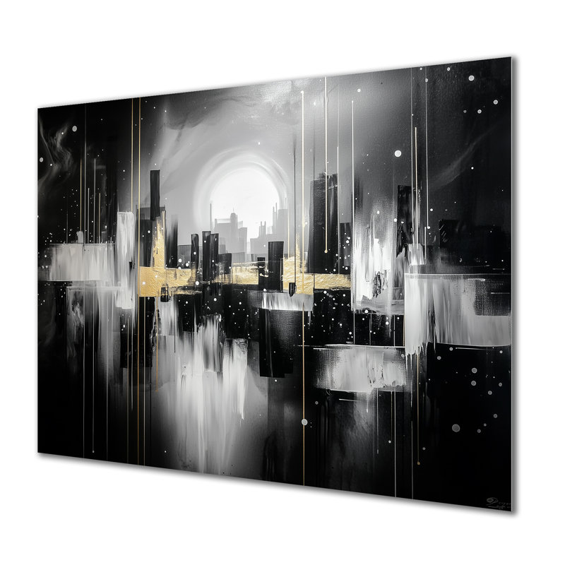 Geometric Night New York Cityscape - Cityscapes Metal Decor, Cityscape Metal Print, 12" H x 20" W x 0.84" D