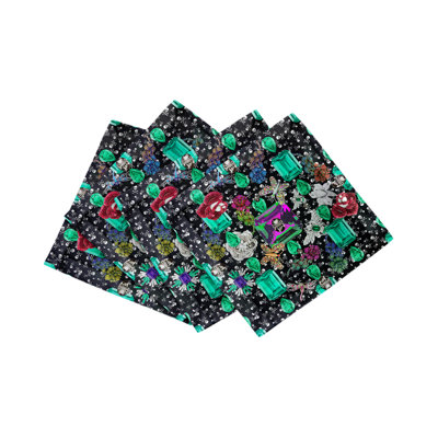 Jewel Box Emeralds Skulls Cotton Sateen Cocktail Napkins