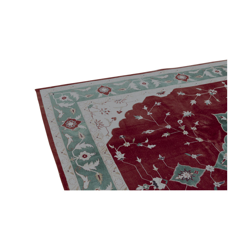 Tapis rouge et bleu noué à la main de haute qualité