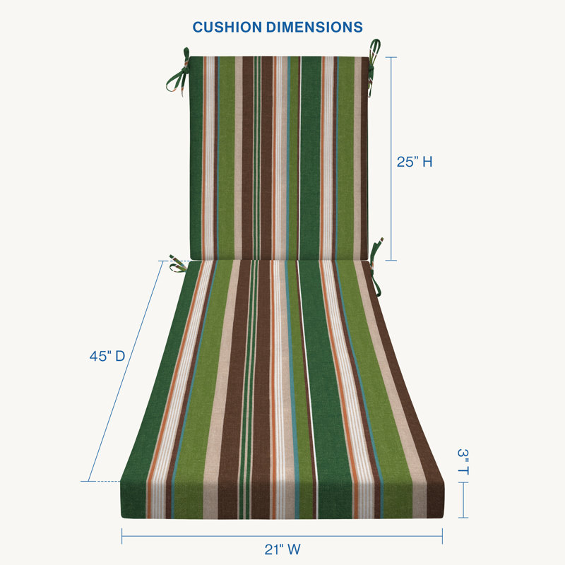 Meridian Outdoor Chaise Lounge Cushion – Weather-Resistant, Reversible, Plush Comfort, Evergreen Stripe