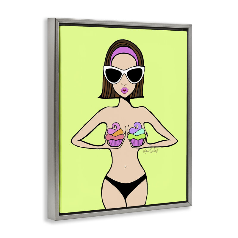 Cadre flottant Glam Summer Gal & Cupcakes, design par Katie Conley, Cadre flottant gris lustré, H 31 po x l 25 po