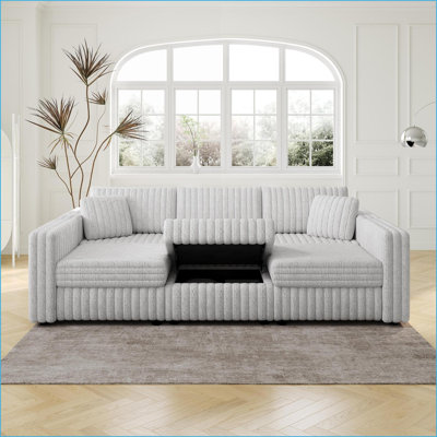 Sectional Sofa | 106.3" U-Shaped 6-Person Modern Modular with Hydraulic Storage | Light Gray | Living/Bedroom