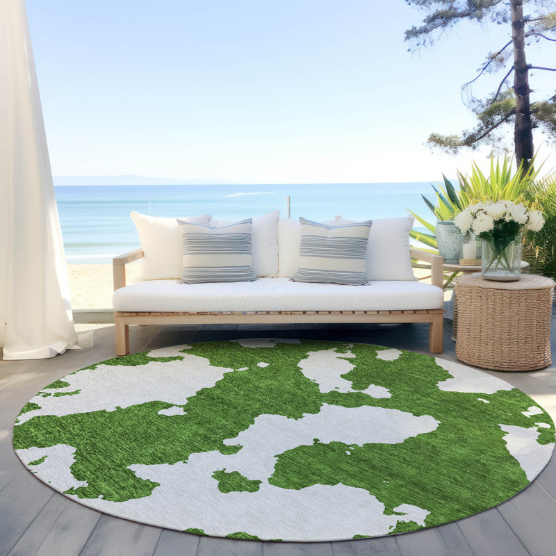 Aquaisha Abstract Indoor / Outdoor Rug, Round 8'