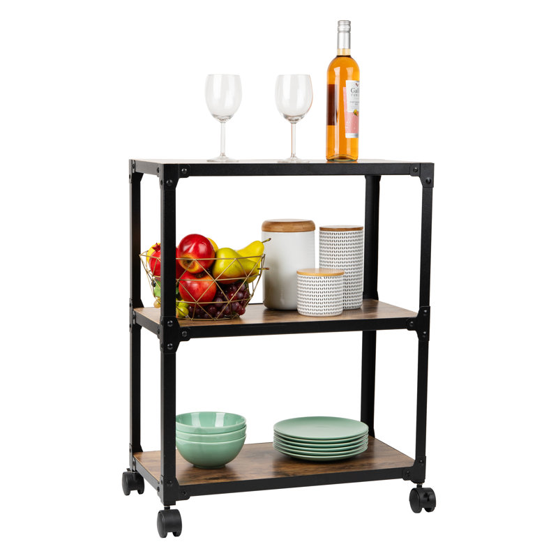 Mind Reader Multipurpose Rolling Cart with 3 Tiers, Mobile Office Storage Organizer, Metal, MDF, Brown