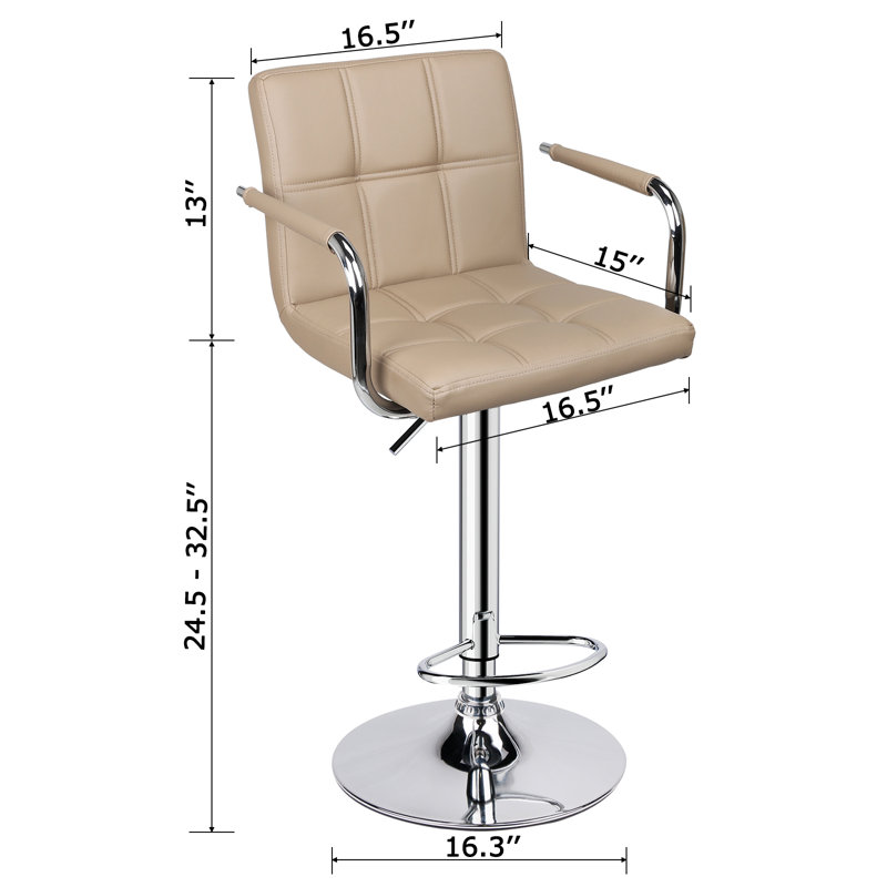 Square Back With Armrest Adjustable 32.5" Bar Stool, Khaki