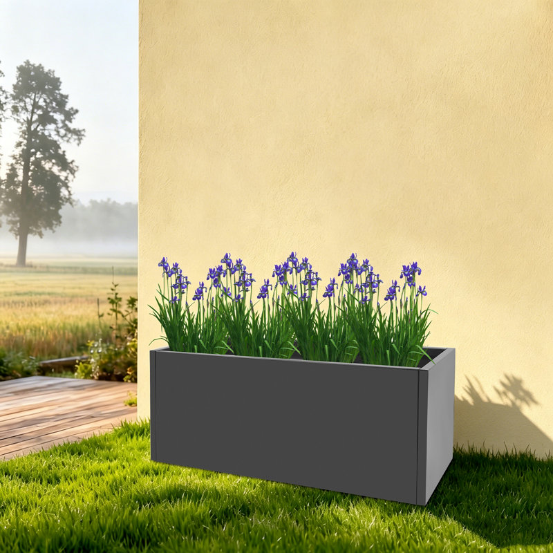 Grande boîte à fleurs extérieure en acier 38 po x 15 po x 15 po avec drainage épissé, Gris