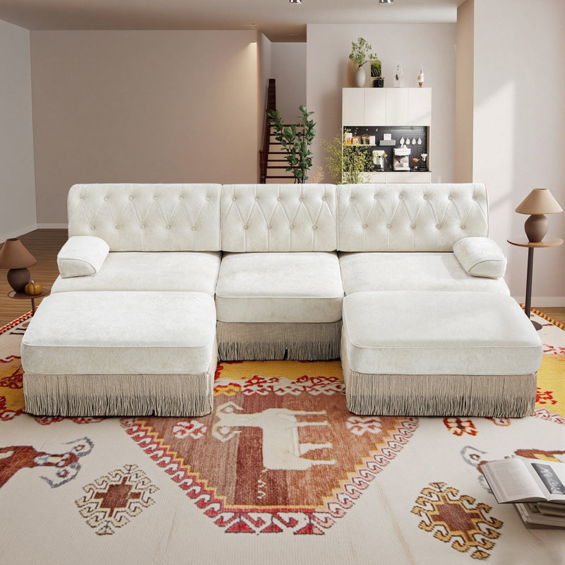106-Inch 3-Seater Velvet Upholstered Sofa With Ottoman, Suitable For Living Rooms, Conference Rooms, And Bedrooms., Beige