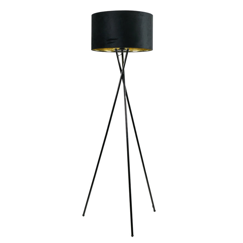 Misner 155cm Camden Tripod Floor Lamp with Large Reni Shade, Black , No, Black & Gold