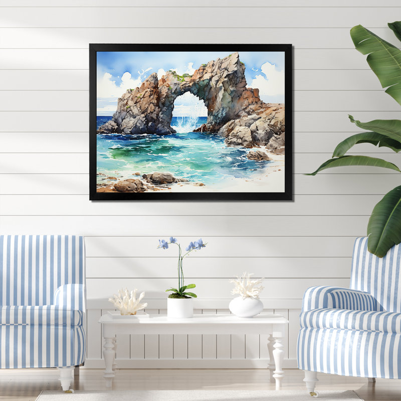 Coastal Rock Arch Beach 2 - Vagues côtières, art mural, Cadre flottant blanc, H 12 po x l 20 po x P 1 po
