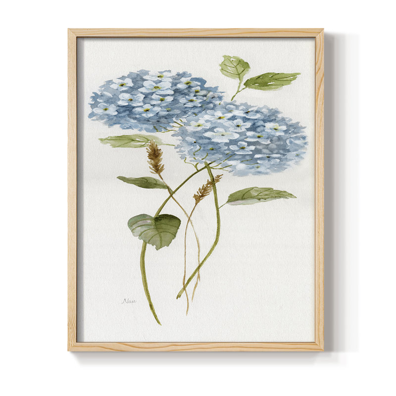 «Petite Blue Hydrangea II», reproduction encadrée - bois massif, H 11 po x l 9 po