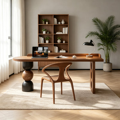 Simple Brown Rectangular Solid Wood Writing Desk