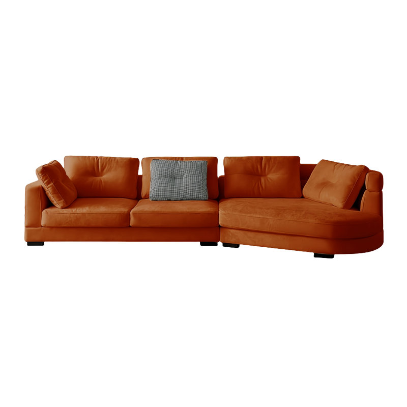 Canapé en bois massif de style italien, H 27,56 po x l 133,86 po x P 55,12 po, 5, Orange/brun