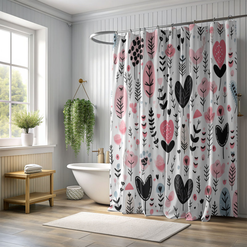 Nordic Heart Designs - Rideau de douche standard 1 pièce, H 74 po x l 71 po