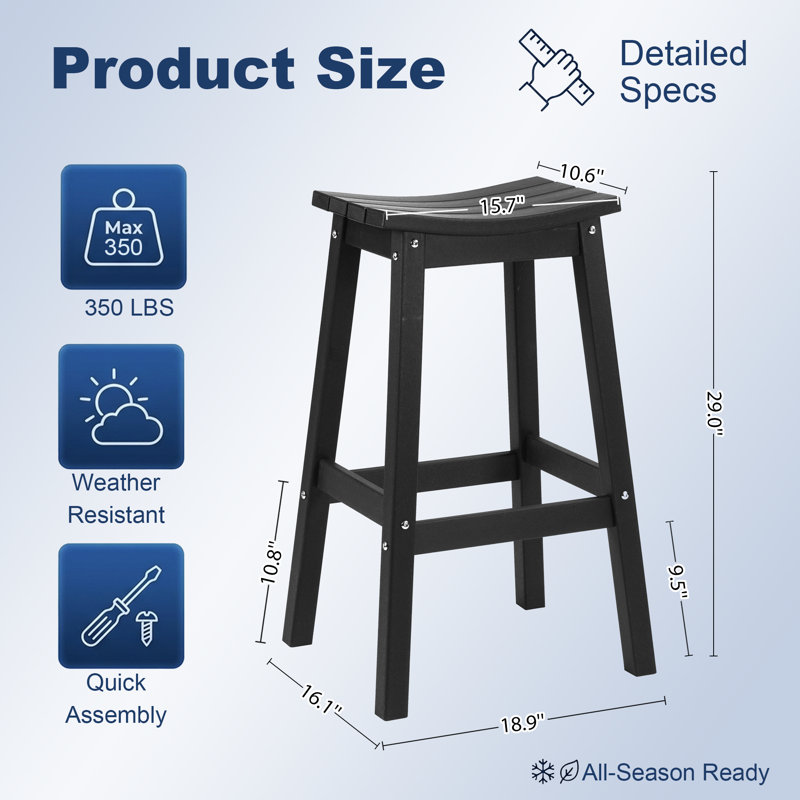 Ensemble de 2 tabourets de bar d'extérieur de 74 cm (29 po), sièges hauts en PEHD, sièges de patio robustes et résistants aux intempéries