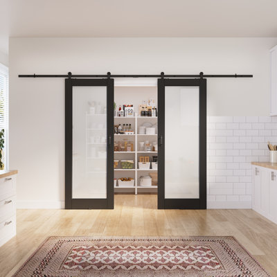 2x30in.x 80in.1 Lite Black Door Slab Prefinished Surface With All Barn Door Hardware Kit