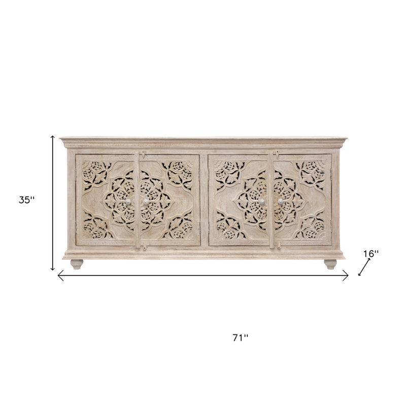 Buffet 71 "en bois massif beige avec quatre portes 71"