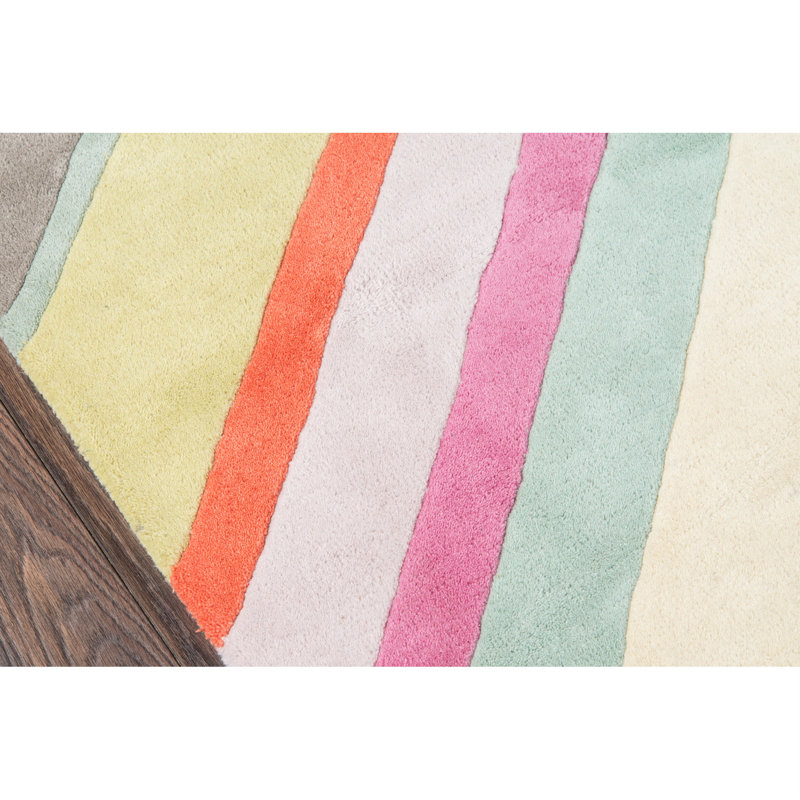 Tapis gris / rose / vert en laine touffeté à la main Delmar, Rectangle 3 pi 6 po x 5 pi 6 po