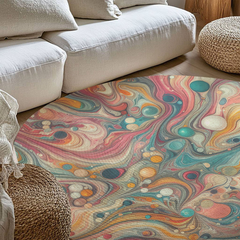 Tapis tressé en marbre peint, Rond 5 pi