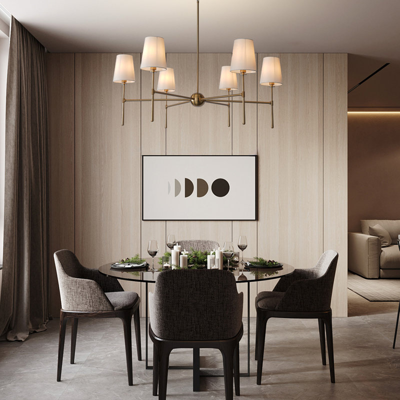 Khloeann 6 - Light Dimmable Round Kitchen Island Chandelier with Cloth Shade