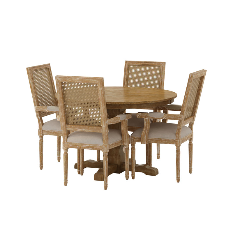 Bushey 4 - Person Pedestal Dining Set, Natural, Natural, Natural/Beige