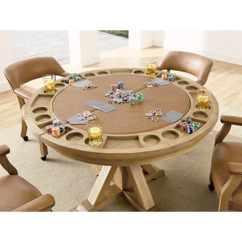 Rustic Round Oak Veneer Dining Table with Game Top
