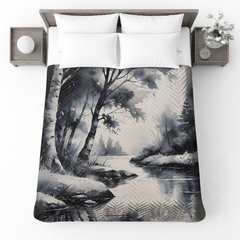 Couvre-lit matelassé monochrome River Forest toutes tailles, Grand lit