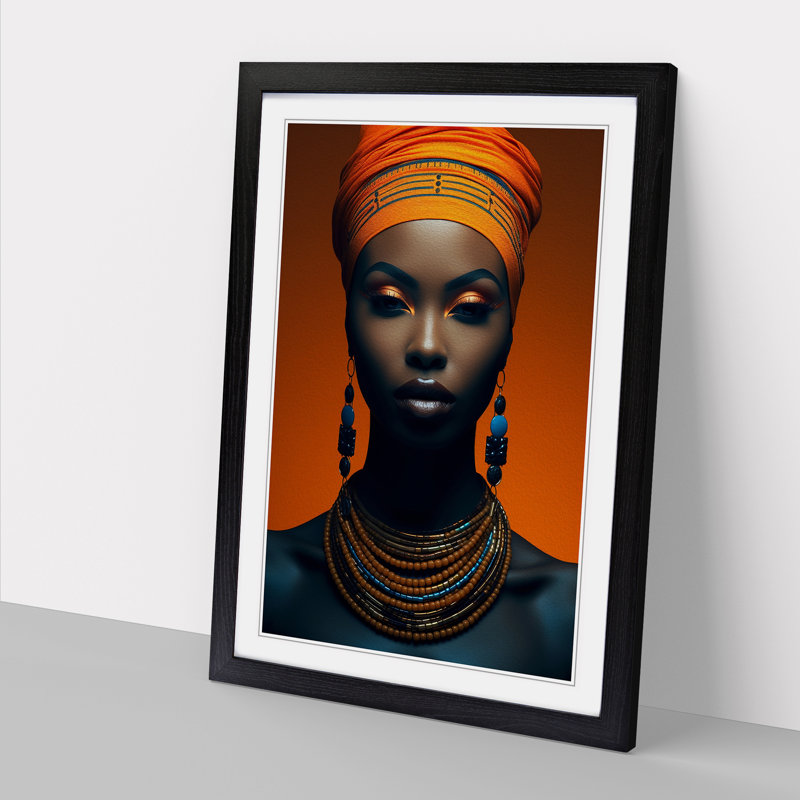 African Woman Minimalism No.2 - Single Picture Frame Print on Wood, 34cm H x 25cm W x 2cm D, Black