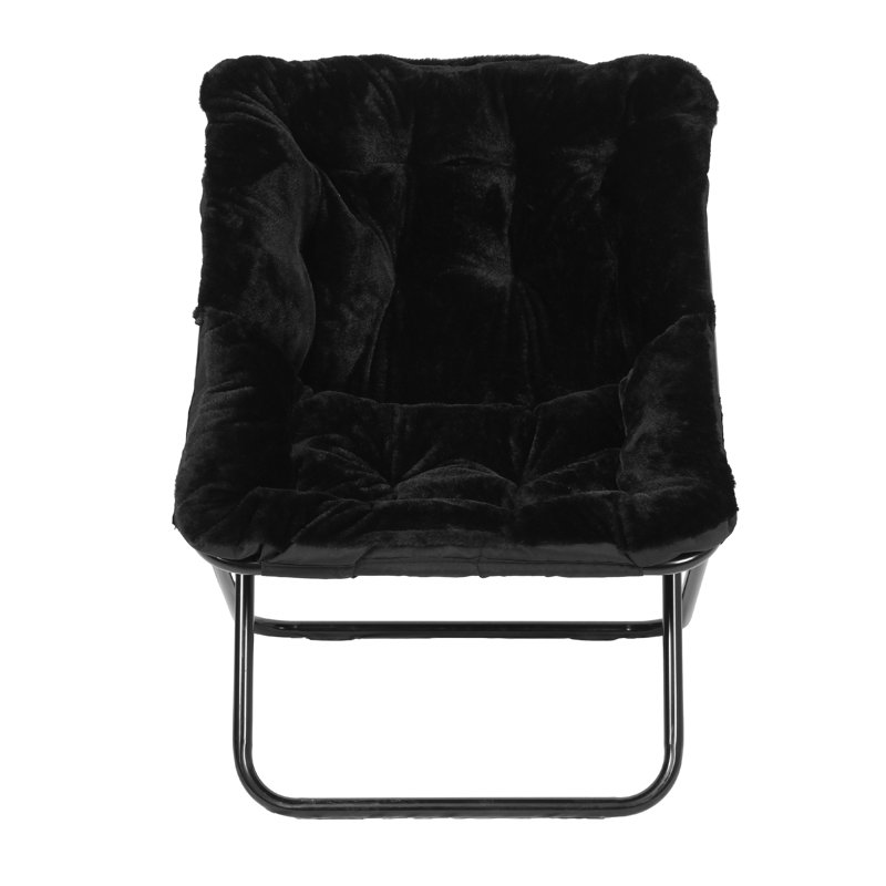 Folding Upholstered Oversized Saucer Chair With Steel Frame, Black Polyester, Black