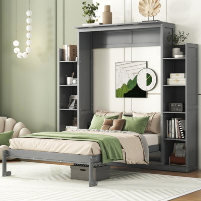 Murphy Bed Wall Bed with Shelves and LED Lights