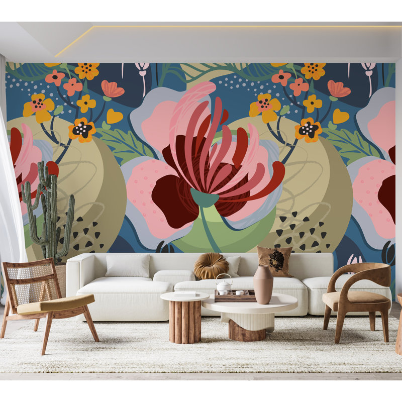 Murale botanique pelez et collez Speros - Art floral abstrait, L 108 po x l 180 po