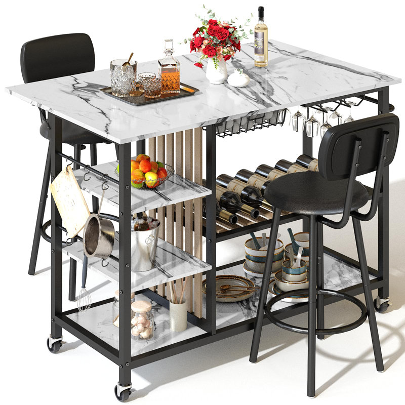Stylish Marble Dining Set with Seating & Ample Storage
