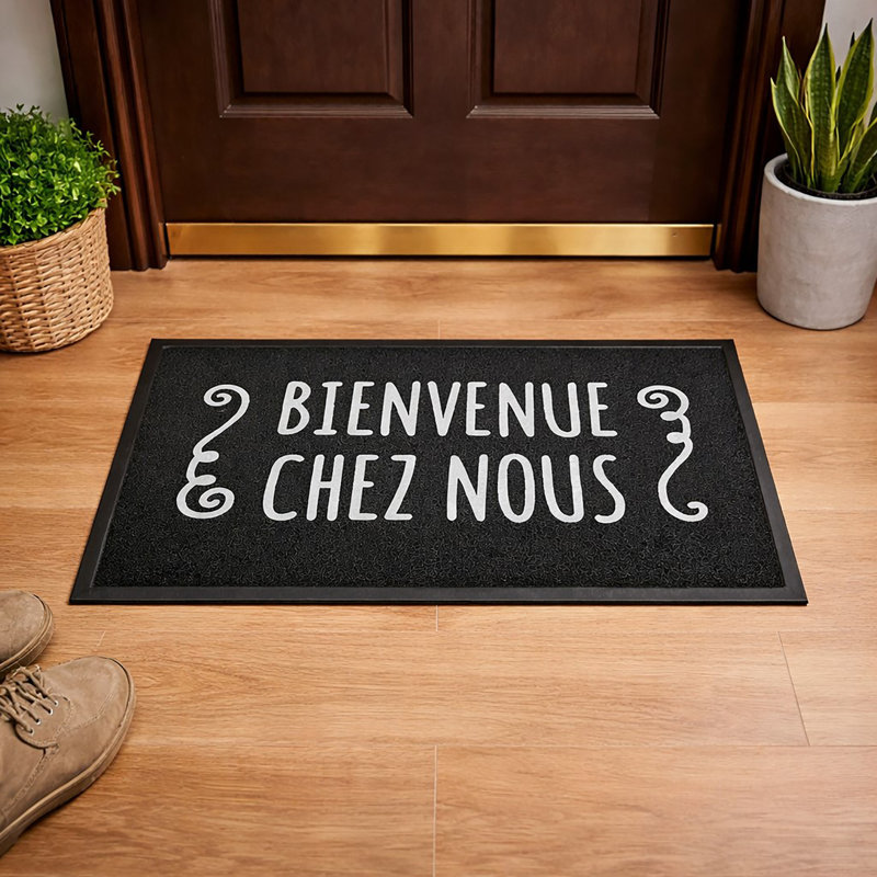Tapis d'extérieur français imprimé PVC Bienvenue chez nous 30 po x 18 po French