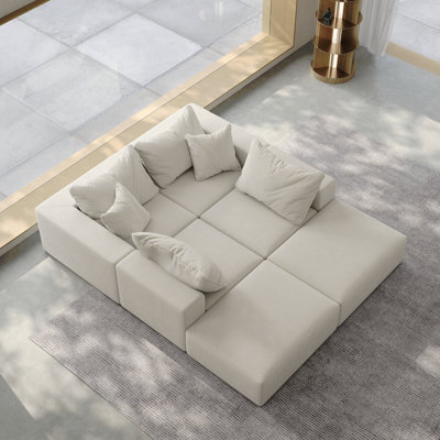 Très grand canapé en nuage éponge, ensemble de canapé modulaire rembourré moderne, ensemble modulaire de salon modulaire en forme de L de 162 po avec 6 coussins, canapé-lit combiné gratuit pour le salon, la chambre à coucher