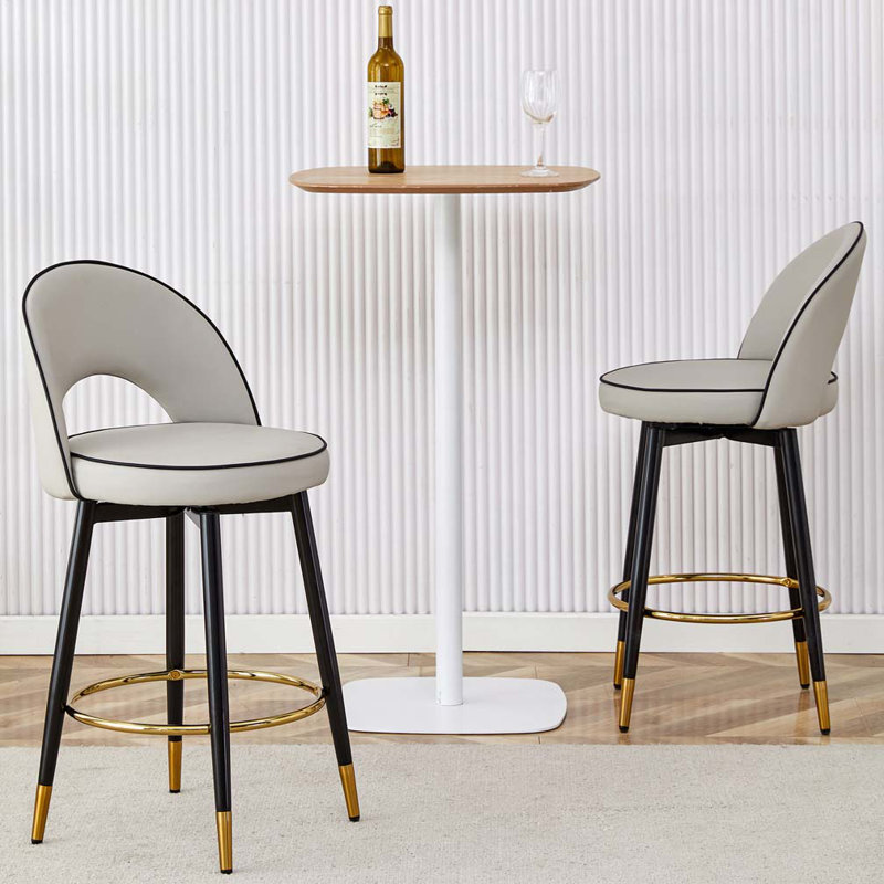 Ensemble de tabourets de bar pivotants en similicuir rembourrés avec dossier, Gris / noir; or